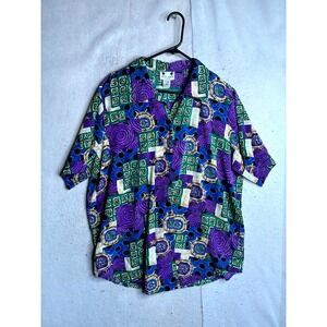 Ilyssa Maxx Shirt Women 18 Multicolor Geometric Short Sleeve Collar Button Front